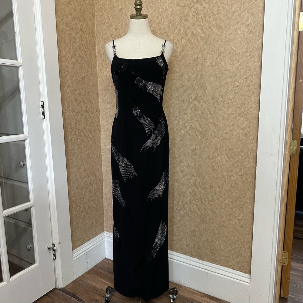 VTG 90s Black Beaded Goth Princess Formal Prom Gown Dress